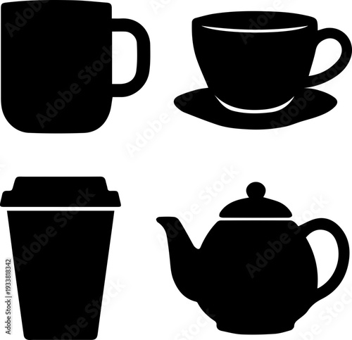 Tea and Coffee Beverage Silhouette Icon Set