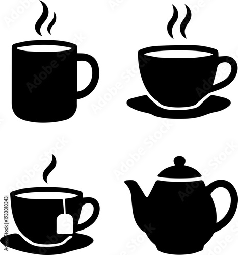Tea and Coffee Beverage Silhouette Icon Set
