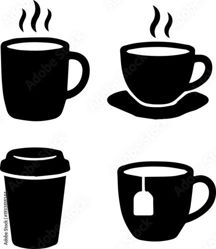 Tea and Coffee Beverage Silhouette Icon Set