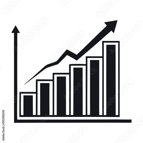 Black and white bar chart with upward trend arrow vector