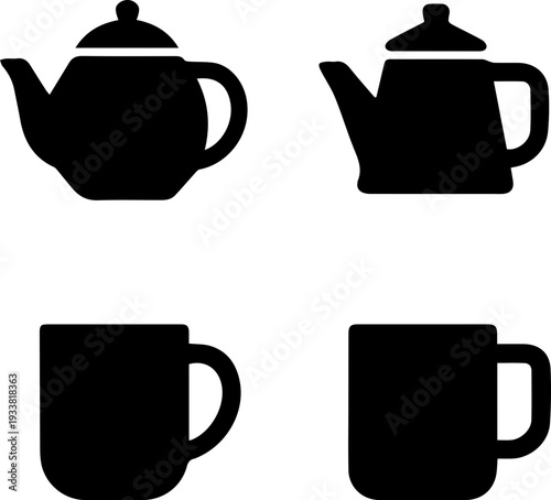 Tea and Coffee Beverage Silhouette Icon Set