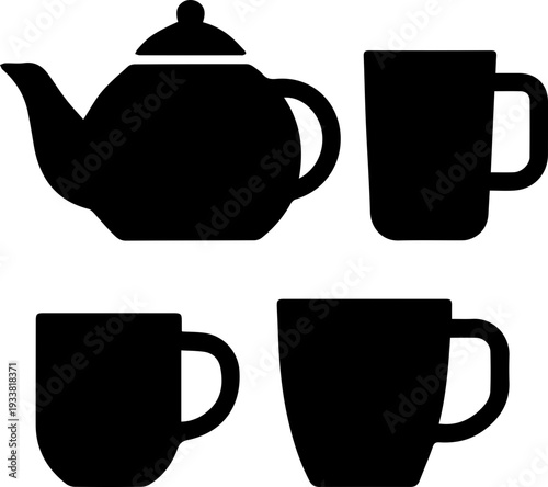 Tea and Coffee Beverage Silhouette Icon Set