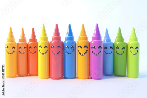Highly rendering of a group of crayons on white background