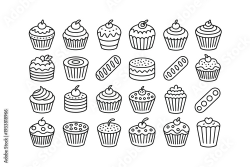 A cupcake vector illustration set of various sweet treats and desserts