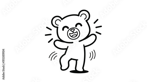 Joyful and energetic cartoon bear dancing happily, drawn in a simple black and white line art style for easy coloring.