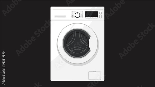 Front-loading white electric washing machine kitchen or laundry appliance designed for efficient clothes cleaning in a modern home setting.