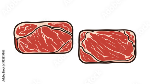 Two thick cuts of high quality raw wagyu beef steaks with beautiful fat marbling and texture for gourmet grilling.
