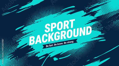 Vibrant sport background with teal brush strokes and bold typography for athletic branding and dynamic, energy-filled design