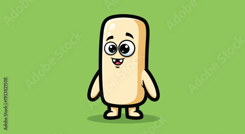 A cartoon character with a smiling face stands on a green background Illustration