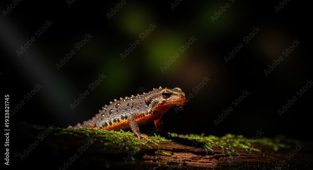 Fototapeta premium Small Lizard on Mossy Log in Forest.