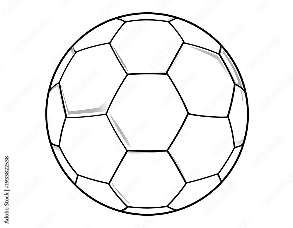 Fototapeta premium A simple, black and white illustration of a standard soccer ball, showcasing its geometric design and typical panel arrangement