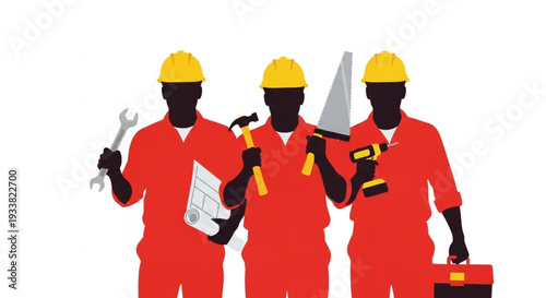 Construction Workers in Red Uniforms.