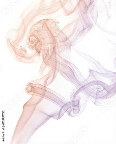 Abstract colorful smoke plumes swirling on white background