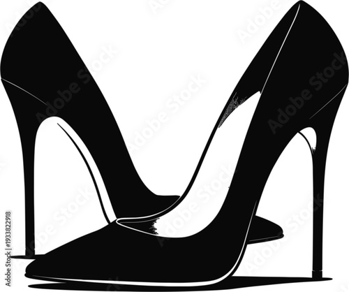 "Pair of sleek black stiletto high heel shoes with pointed toes and elegant design, stylish fashion footwear illustration for retail, branding, and modern style concepts"