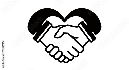 Handshake forming a heart symbol to represent unity, cooperation, and mutual support among people.