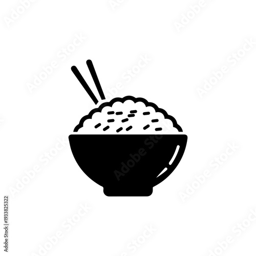 Rice bowl filled with fresh grains simple food serving dish icon Vector illustration