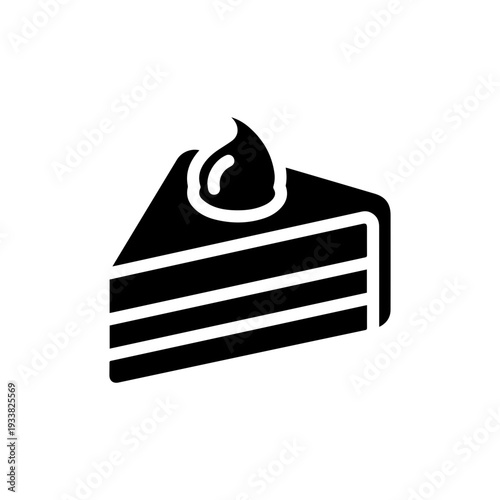 Sweet cake slice dessert bakery silhouette icon for pastry shop On white Background Vector illustration