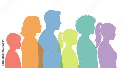 Colorful Silhouettes of Diverse Generations: Family, Community & Population Representation