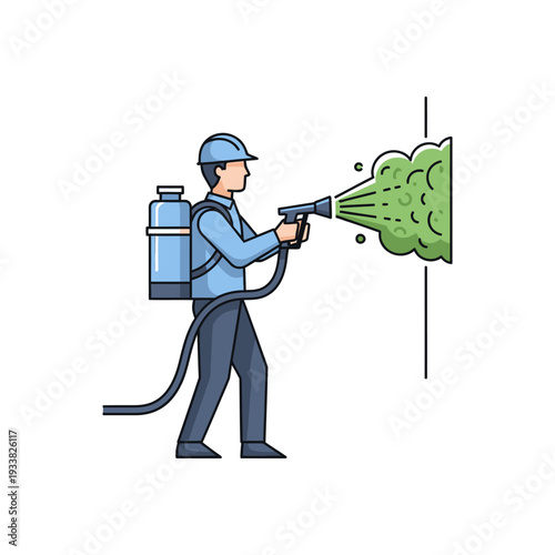Professional Pest Control Worker Spraying Disinfectant or Chemical on Wall. Exterminator Service Icon Illustration.