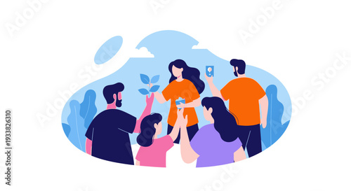 Team Collaboration for Sustainable Growth: Diverse Group Nurturing Nature and Ideas - Environmental Care & Community Support