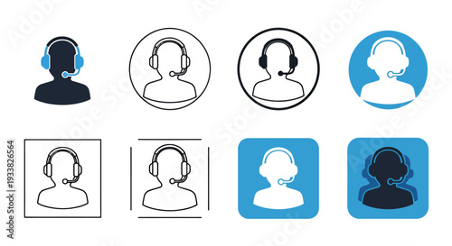 Set of circular avatar and user icons in blue and monochrome styles, displaying profile silhouettes.