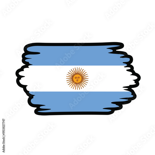 Brush stroke illustration of the Argentine flag with sun symbol on white background