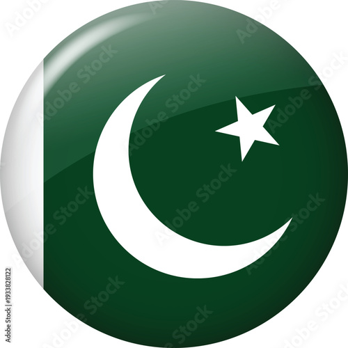 Bild auf Leinwand Pakistan Flag Round Glossy Icon – 3D Circular Button