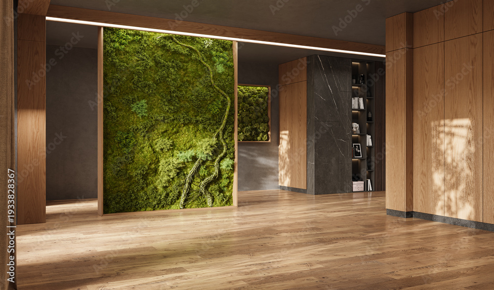 Fototapeta premium Vertical Green Wall in modern living room interior, 3d render