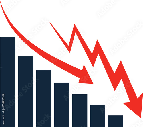 Business downturn concept featuring negative trend line and contrasting colors for impact