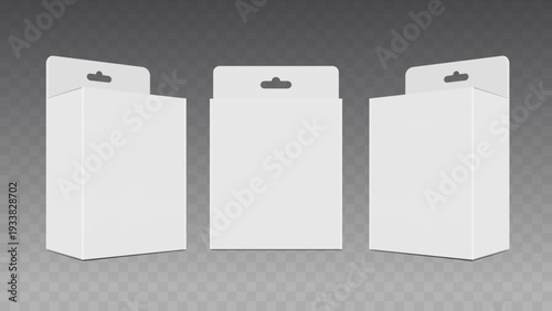 Blank White Product Box Mockup Set. 3D Packaging Template for Software and Electronic Device, Front Side Perspective Views Vector Illustration