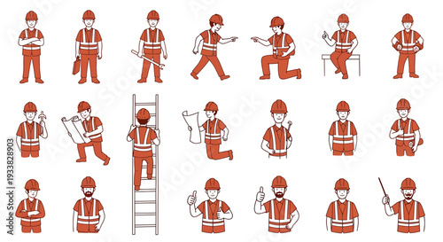 Set of 20 construction worker icons vector isolated on White Background