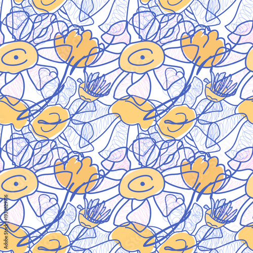 Seamless pattern. Decorative daisies on a white background. The daisies fill the entire background
