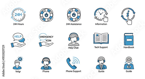 Collection of online customer support icons and service symbols for branding and UI design.