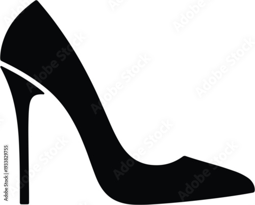 "Black silhouette illustration of elegant stiletto high heel shoe with pointed toe, sleek fashion footwear design symbolizing sophistication, femininity, branding, and modern style concepts"