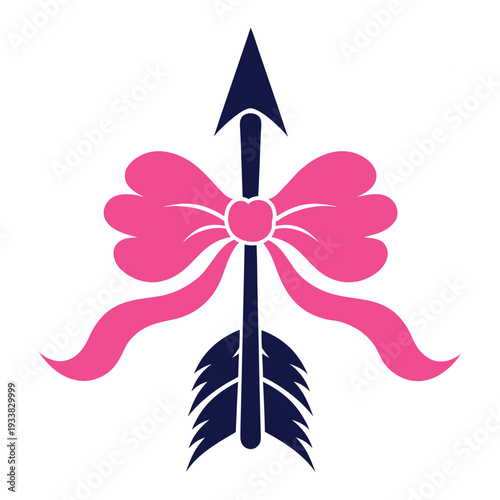 Romantic Cupid Arrow with Pink Bow and Heart Vector Illustration on white background