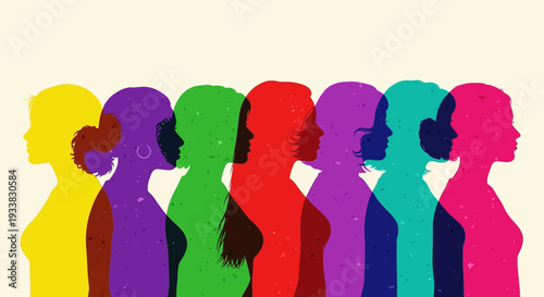 Diverse Women Silhouettes in Colorful Row: Empowerment, Community, and Unity