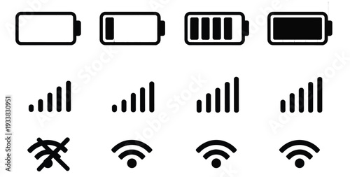 Icons for battery levels, signal strength, and Wi-Fi connectivity