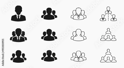 Business management and corporate hierarchy icon set