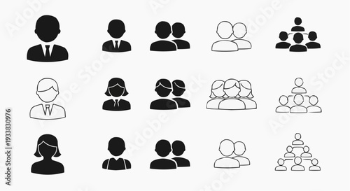 Business management and corporate hierarchy icon set