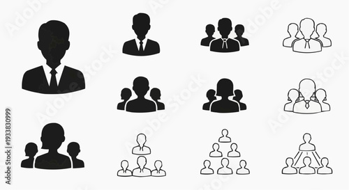 Business management and corporate hierarchy icon set