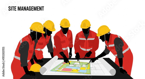 Construction Workers Reviewing Site Plan.