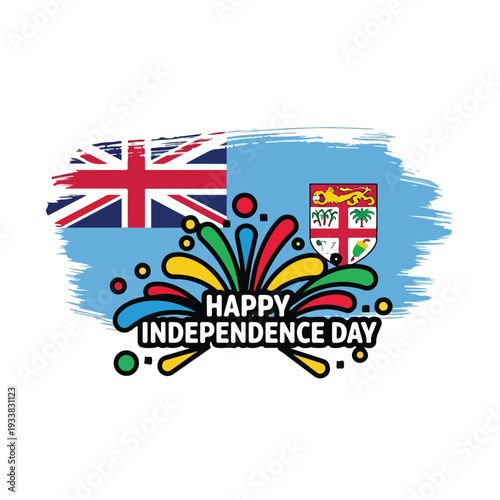 Celebration of Fiji's Independence Day with colorful fireworks and national flag
