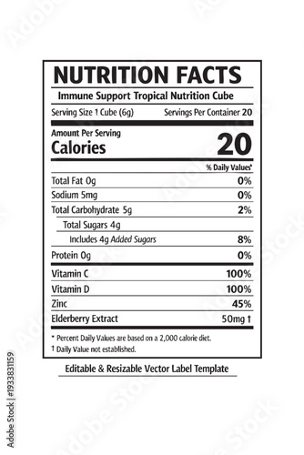 Nutrition facts label template design cutout isolated illustration on transparent background layout