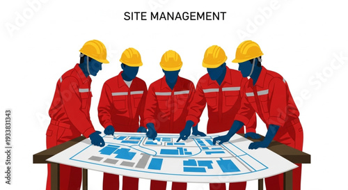 Construction Workers Reviewing Site Plan.