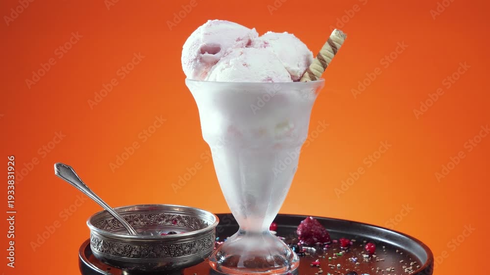 custom made wallpaper toronto digitalVanilla ice cream in a glass vase slowly rotates around its axis, against a bright background.