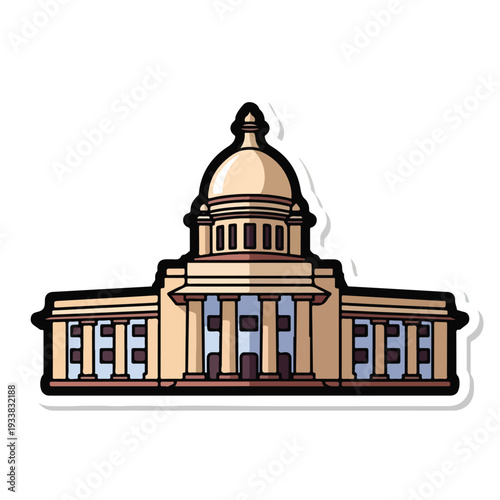 Government building illustration featuring a central dome and columns viewed from the front