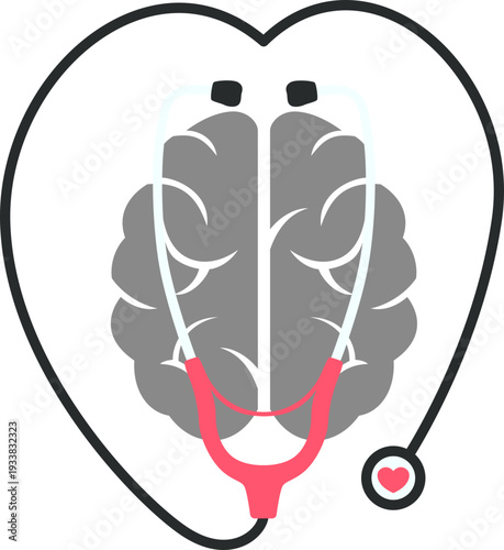 World Parkinson's Day Illustration. Brain, Red Tulip Vector Isolated.
