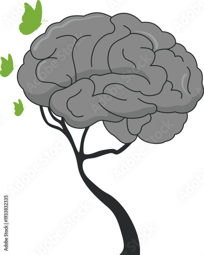 World Parkinson's Day Illustration. Brain, Red Tulip Vector Isolated.