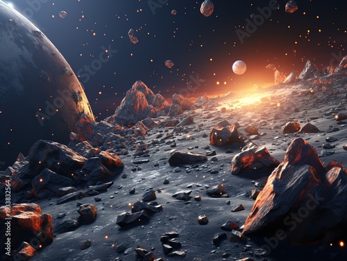 Wallpaper Mural Alien Landscape with Planets and Rocky Terrain Torontodigital.ca