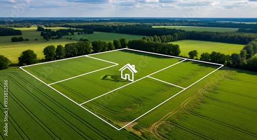 Aerial view of land division for real estate development with house icon